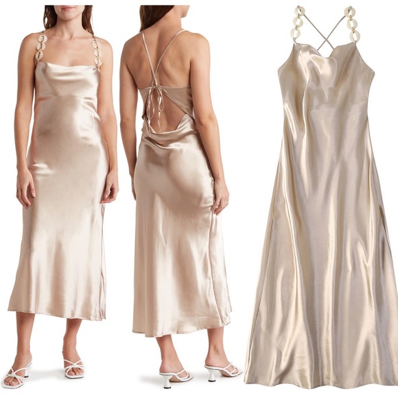 NWT Strappy Satin Midi Dress - Picture 1 of 6